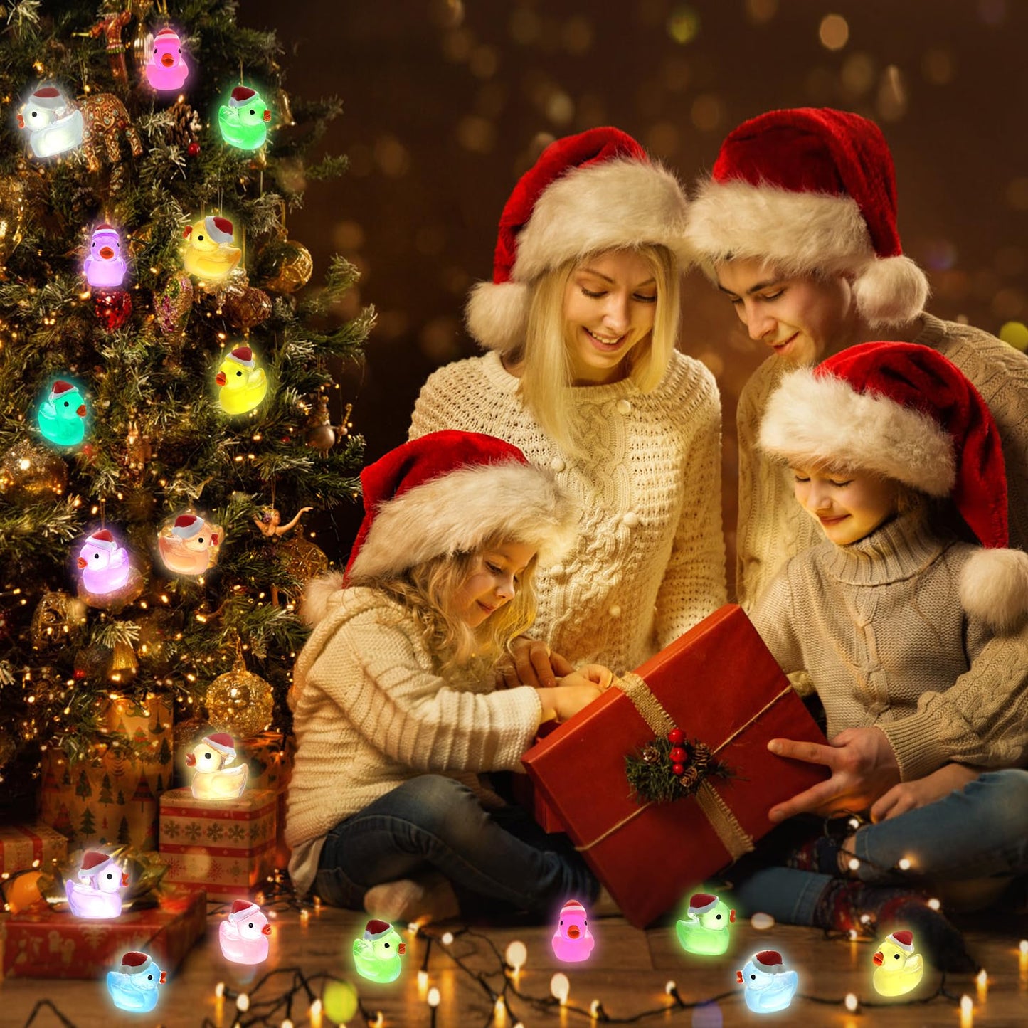 ROMROC 160Pcs Luminous Mini Christmas Resin Duck Miniature Glow in The Dark Ducks Christmas Decor Aquarium Ornament Dollhouse De