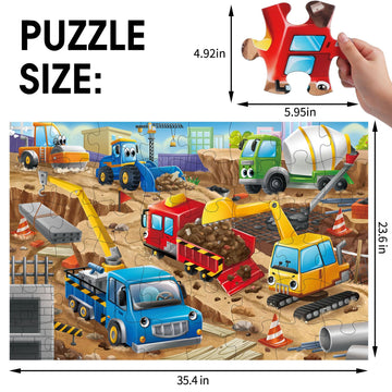 Jumbo Floor Puzzle For Kids,Construction Site Jigsaw Large Puzzles,48 Piece Construction Vehicle Puzzle For Toddler Ages 3-5,Children Learning Preschool Educational Toys,Gift For 4-8 Years Old