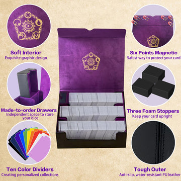 Promaxibinder Trading Card Storage Box For Mtg/Tcg/Yugioh, Commander Deck Case Fits 2000 Cards, 10 Dividers, Dice Set, 3 Foam St
