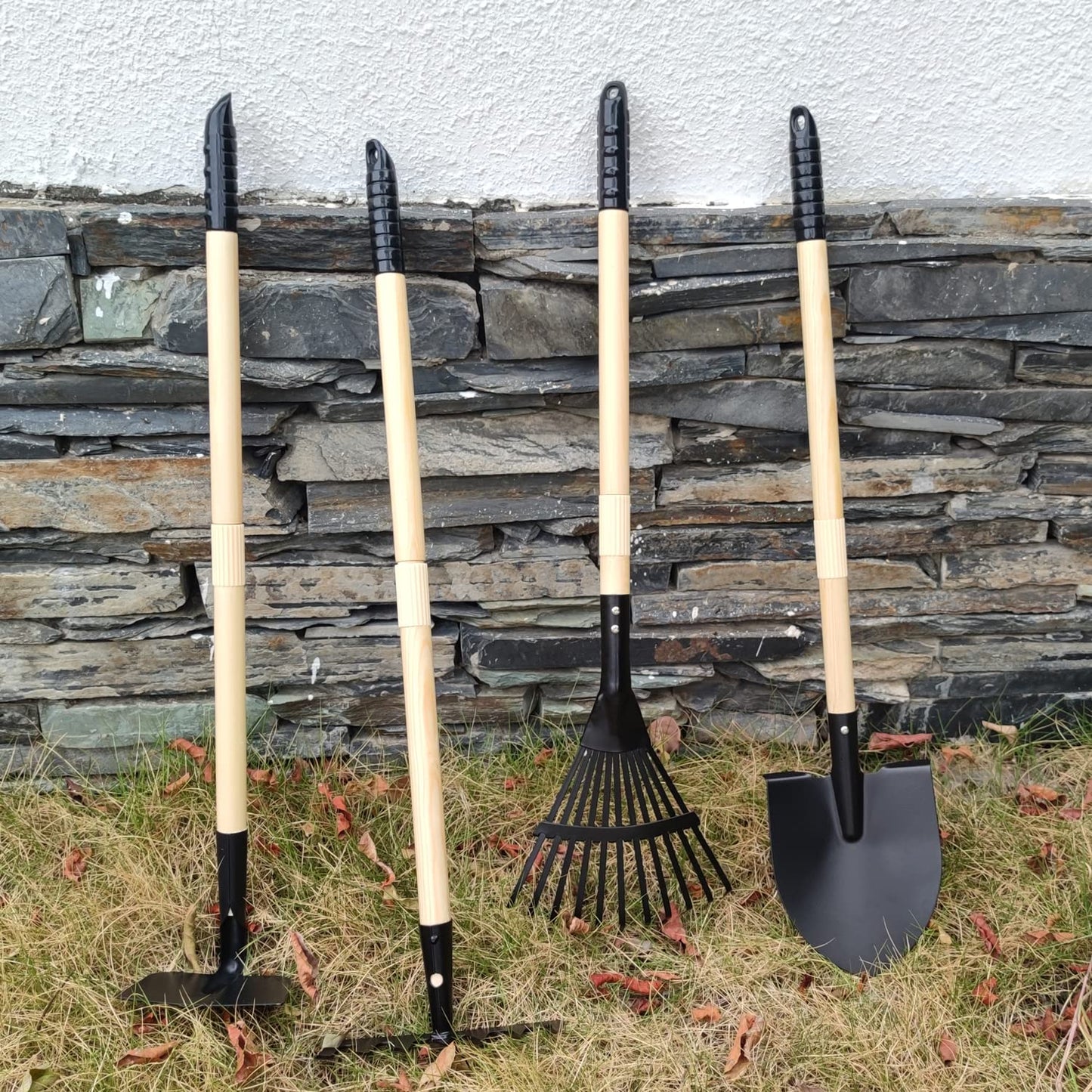 Cheerbank 7Pcs Kids Gardening Tools, Long Shovel, Rake For Leaves, Spade, Hoe, Steel Heads & Real Wood Handle, Yard Tools For Ch
