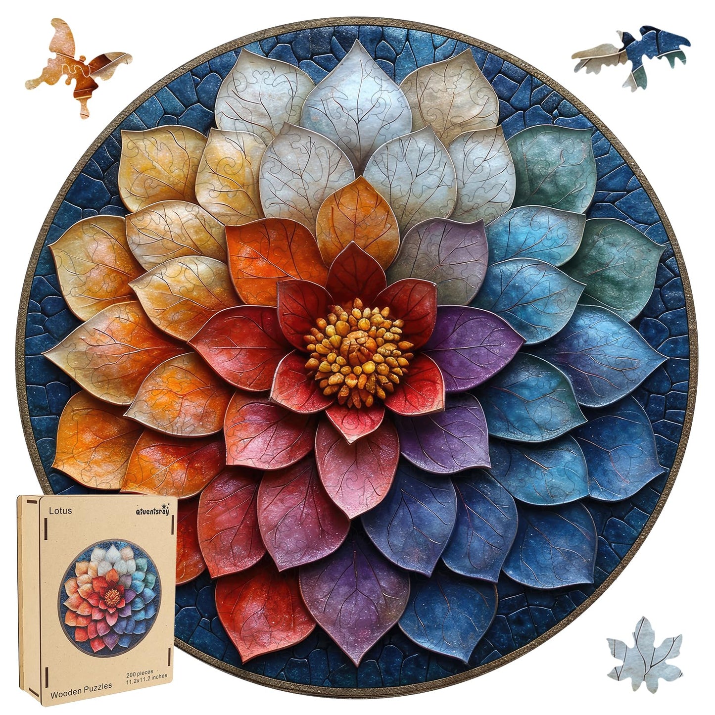 Puzzles For Adults, Mandala Flower Wooden Puzzles 200Pcs,11.2X11.2In, Medium, Unique Shaped Lotus Yoga Gifts Jigsaw Puzzles, Irr