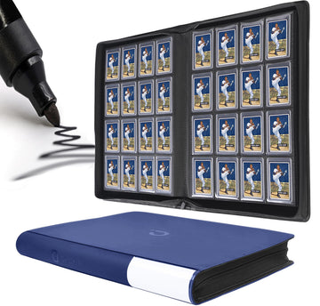 D DACCKIT Toploader Binder - 16-Pocket, Large, Navy Blue, Holds 640 Toploaders, Leather Model A for Trading/Sports Cards