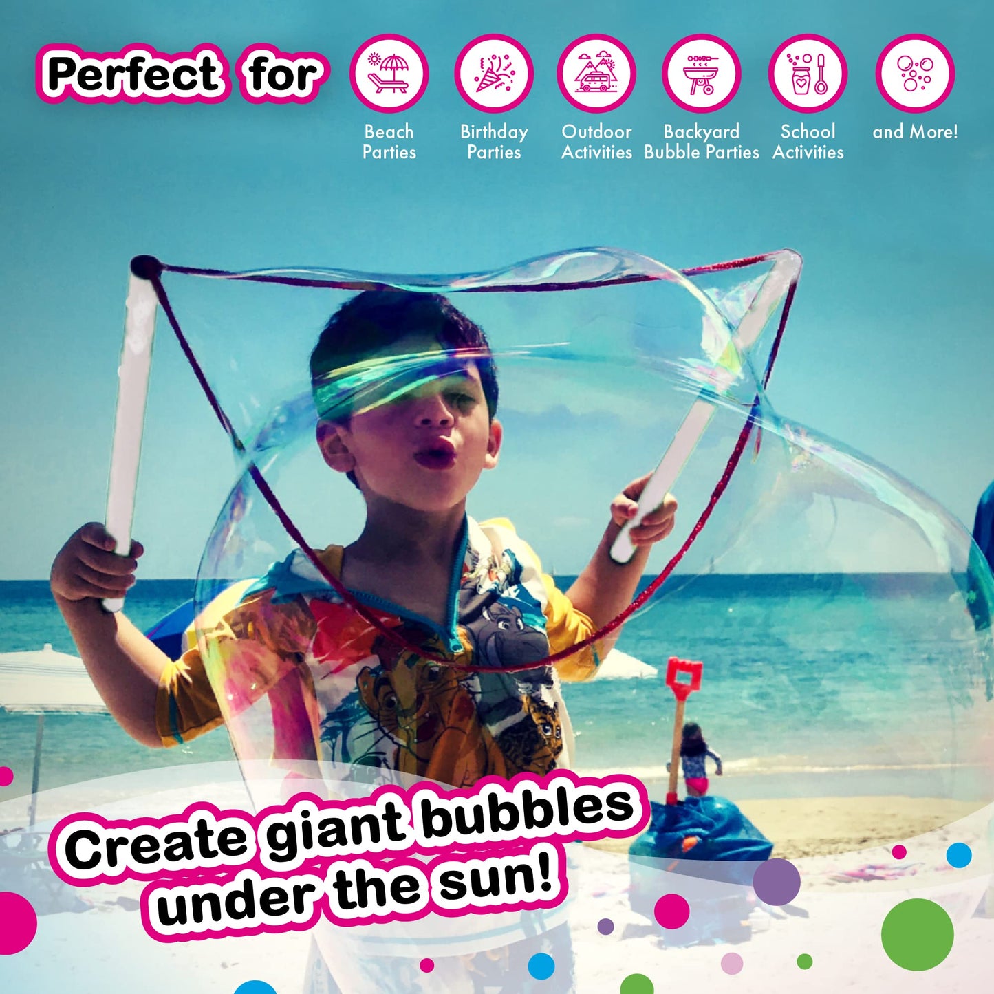 Wowmazing Giant Bubble Kit: Unicorn - Incl. Wand, 2 Big Bubble Concentrate Pouches And 8 Sun-Activated Magical Stickers | Outdoo