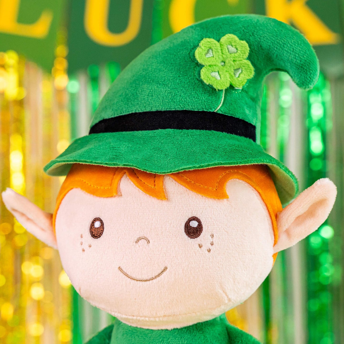 Gloveleya Plush Dolls Saint Patrick'S Day Gifts Soft Blessings Doll Shamrock Wishes Plush Elf Baby Gifts For Boy 16'' Green