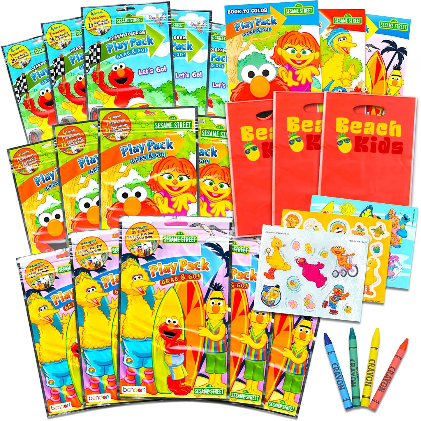 Set Of 15 Kids Play Packs Bundle ~ Fun Party Favors Coloring Book Crayons Stickers Loot Bags (Sesame Street)