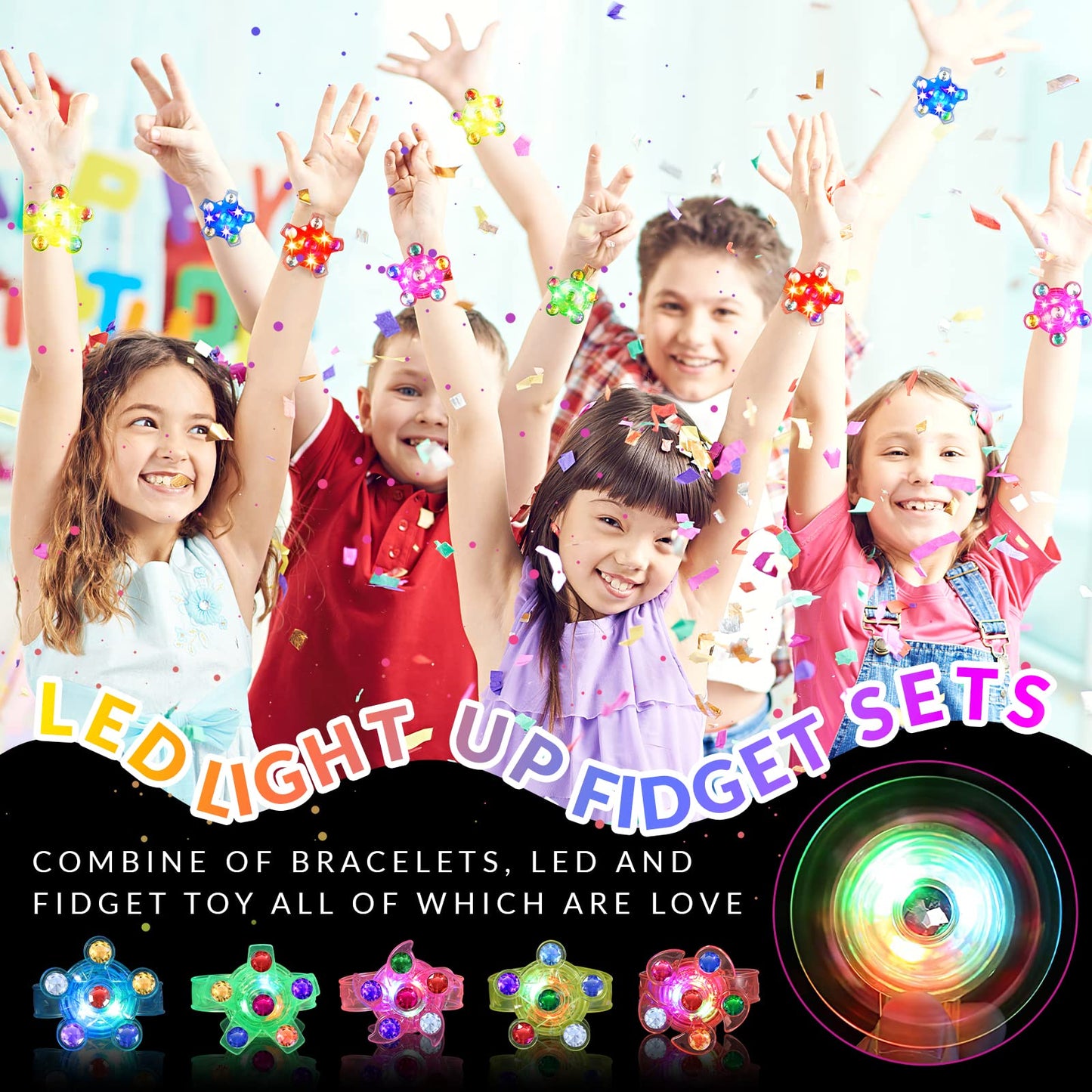 36 Pack Led Light Up Fidget Spinner Wristbands Party Favors For Kids 4-8 8-12, Glow In Party Supplies, Return Gifts For Kids Birthday Halloween