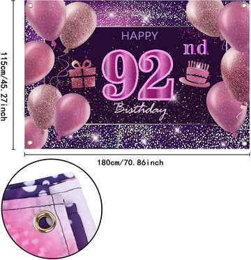 IMISI 92nd Birthday Decorations - Happy Birthday Banner, Pink Polyester Backdrop for Women's Party