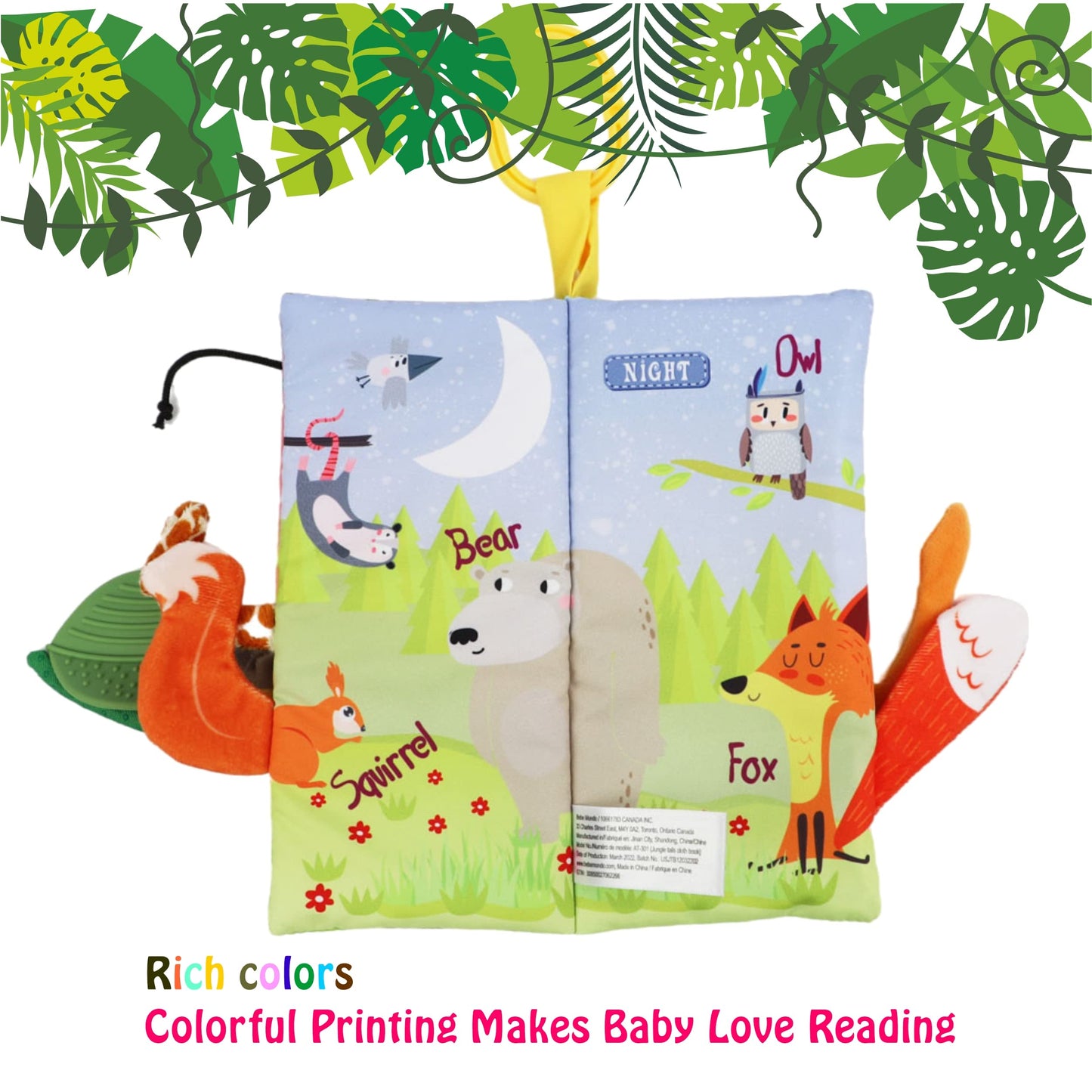 Bebe Mondo Jungle Baby Stroller Toys,Baby Books 0-6 Months,Touch And Feel Crinkle Cloth Books For Babies Infant Newborn Toys 0-3