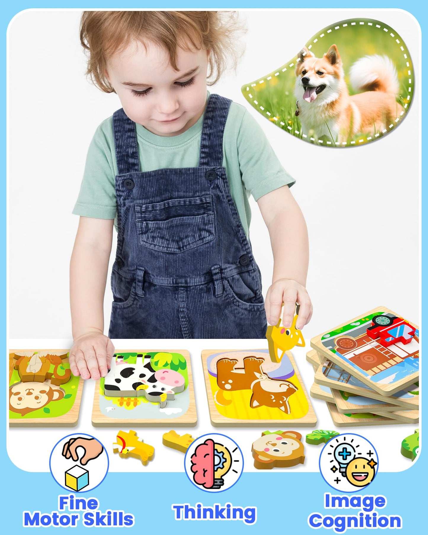 Benresive Wooden Toddler Puzzles, Montessori Toys For 1 2 3 Year Old Boys, Toys For 1 2 3 Year Old Boy Birthday Gifts, 12 Pack Vehicle Animal Toddler Toys, Learning Educational Toys
