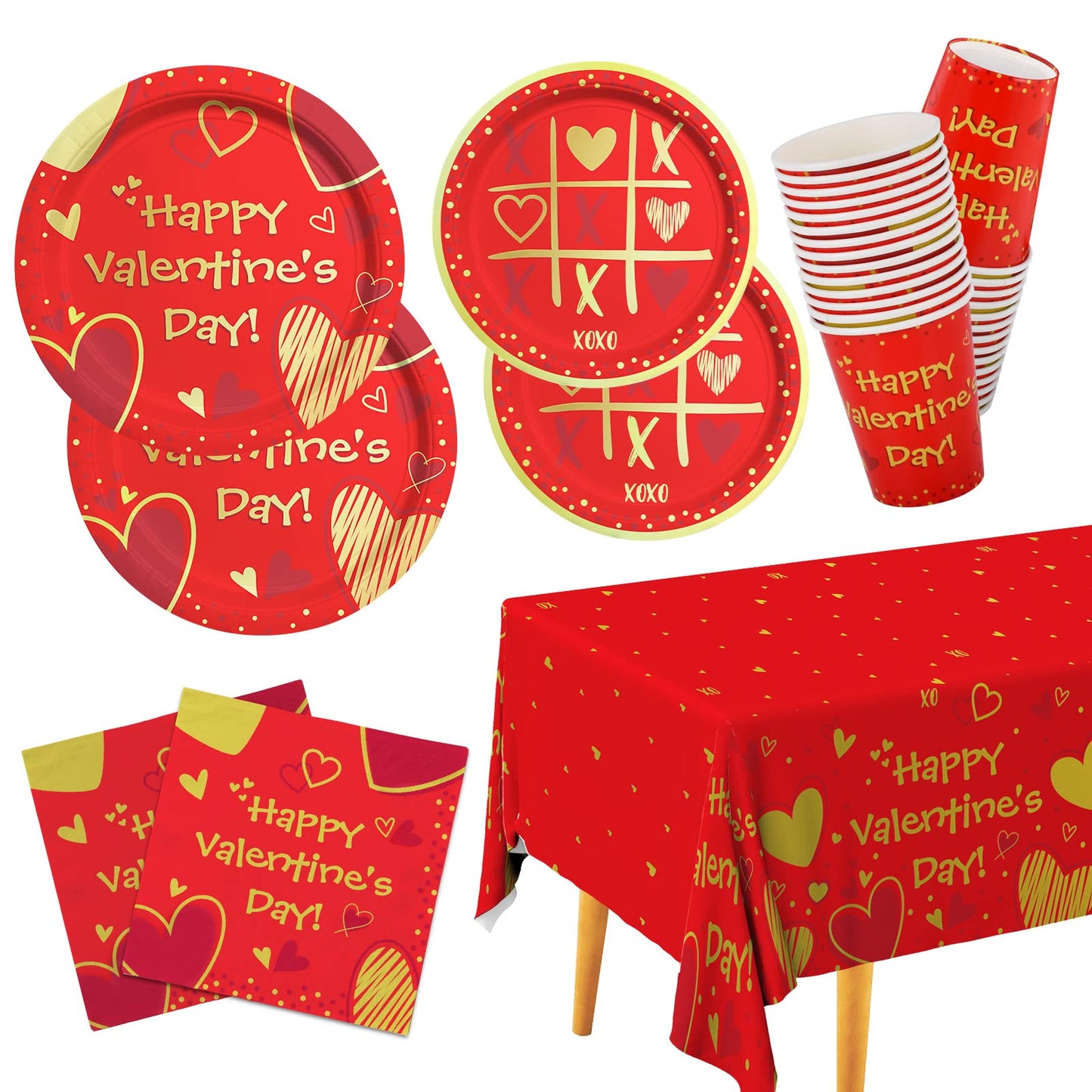 Valentine'S Day Party Supplies Red Heart Love Disposable Paper Plates Napkins Cups Plastic Tablecloth For Valentine'S Day, Engag