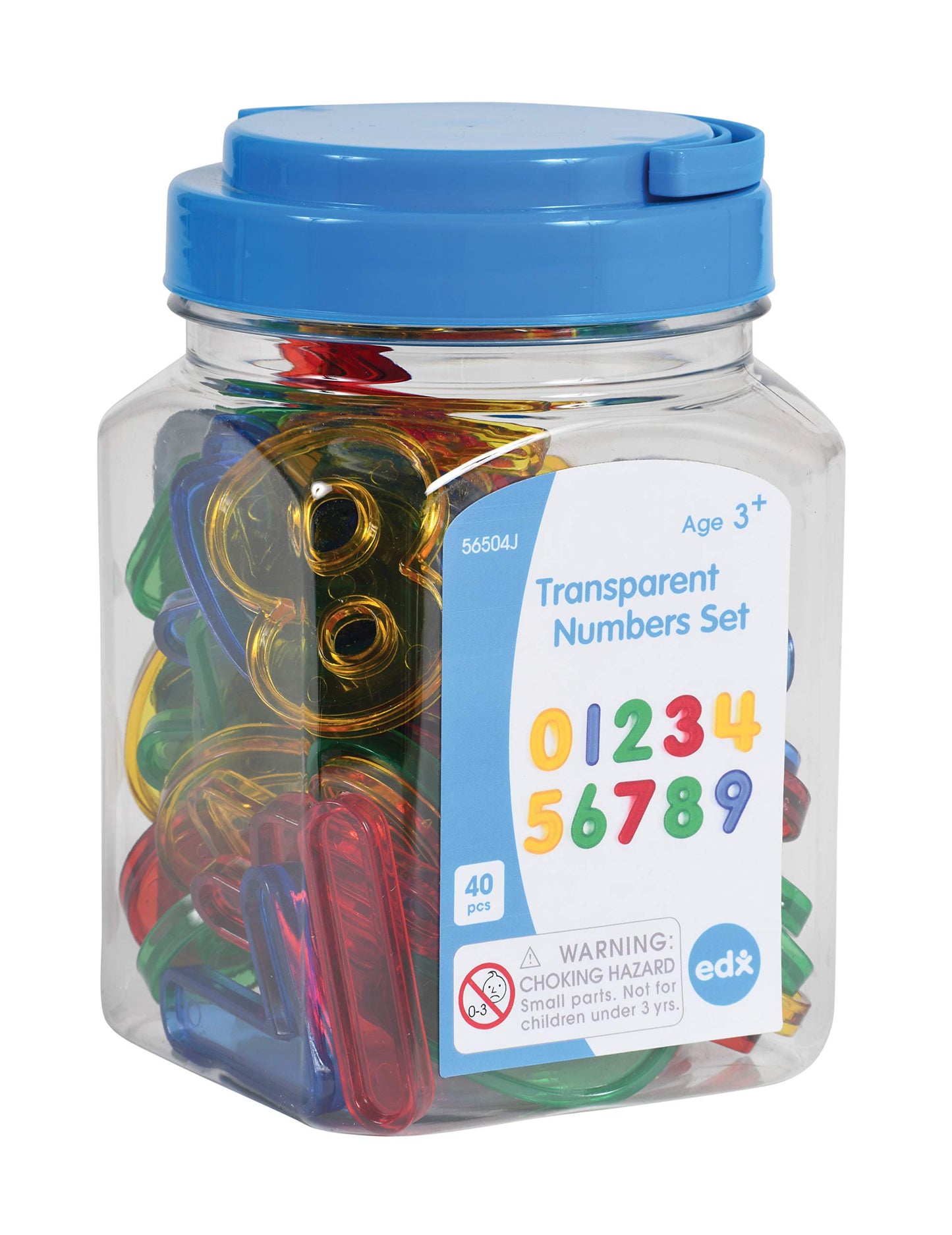 Edxeducation Transparent Numbers Set - Mini Jar Set Of 40 - Colorful, Plastic Numbers - Light Box Accessory - Sensory Play - Math Manipulative For Kids