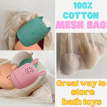 Bumble Bear Silicone Bath Toys for Babies 6-12 Months, Non-Toxic, Dishwasher Safe, Coral Color with Mesh Bag, Ideal for Toddlers 1-3