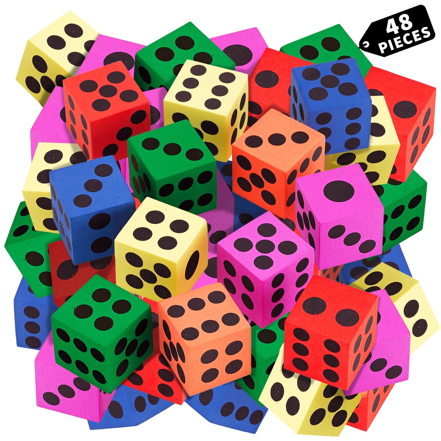 Big Foam Dice Set - 48-Pack, Jumbo, And Colorful Dice For Kids - Ideal For Boosting Math Skills, Great Gifts, And Party Fun
