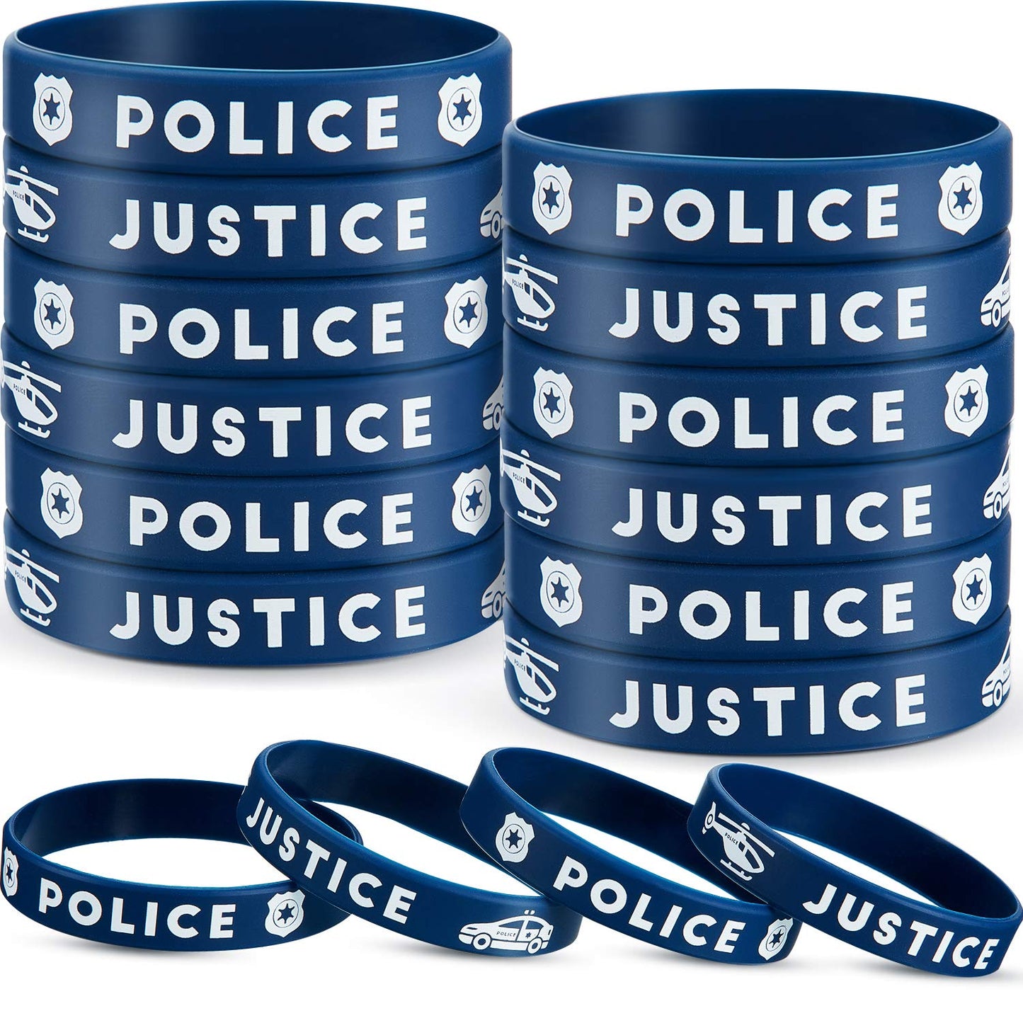 Satinior 24 Pcs Police Silicone Rubber Bracelets Party Favors Wristbands For Police Themed Birthday Graduation Party Decorations