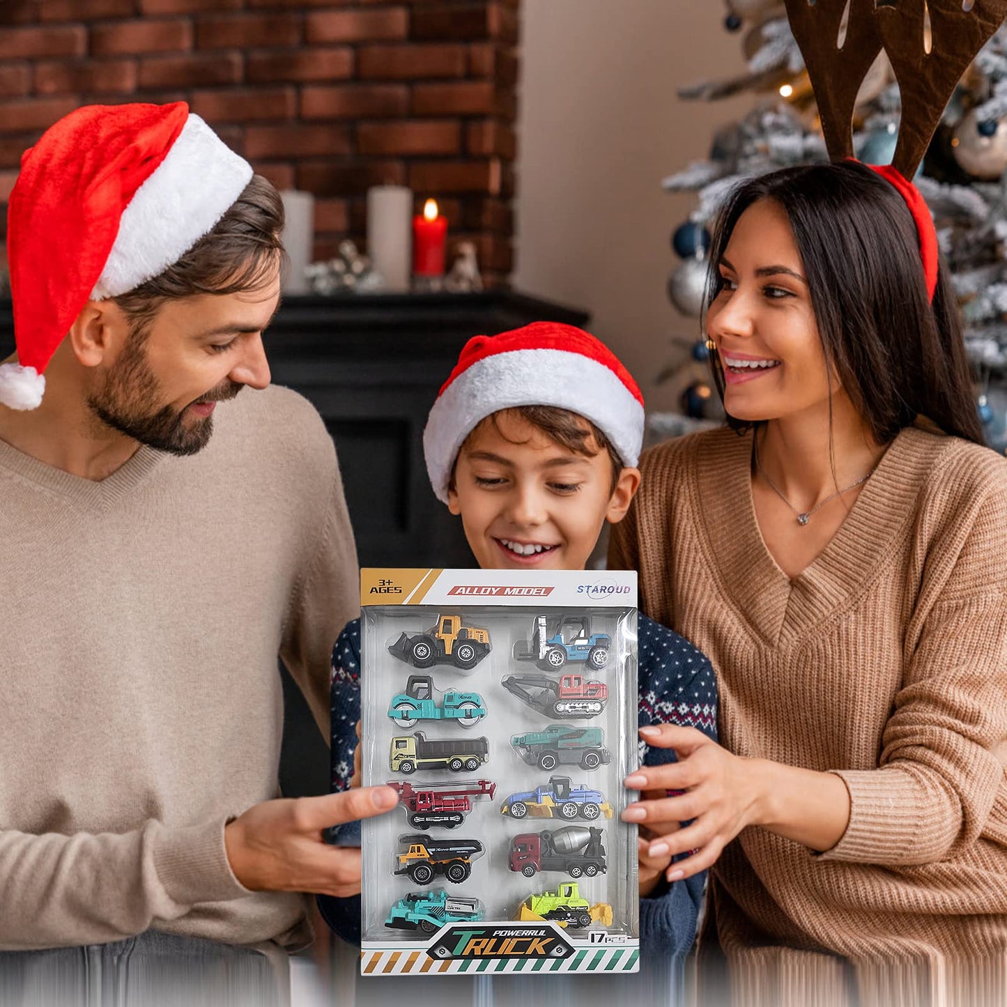 17 Metal Construction Vehicles Toys, Small Excavator Wheels Cars Mini Construction Trucks Toys for Boys Kids Toddlers Christmas