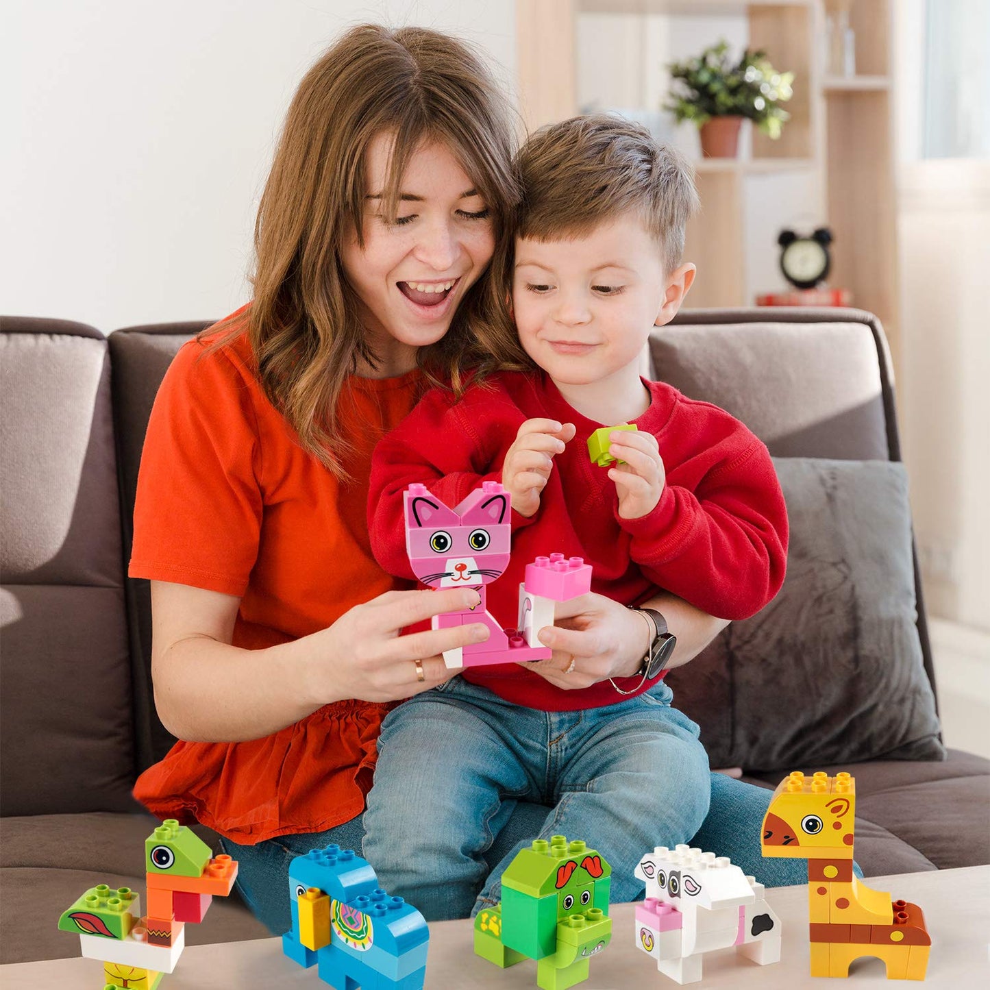 Building Blocks Set For Toddlers, Creative Large Building Bricks, Toy Animals Building Kit With Storage Box, Preschool Learning Educational Toys For Kids Boys Girls Gifts For 3+ Years Old (122 Pieces)