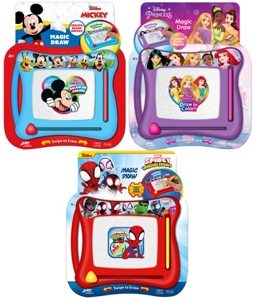 JA-RU Disney & Marvel Magnetic Drawing Board for Kids (3 Units Assorted) Disney Princess, Mickey Mouse, Spiderman. Mess-Free Car