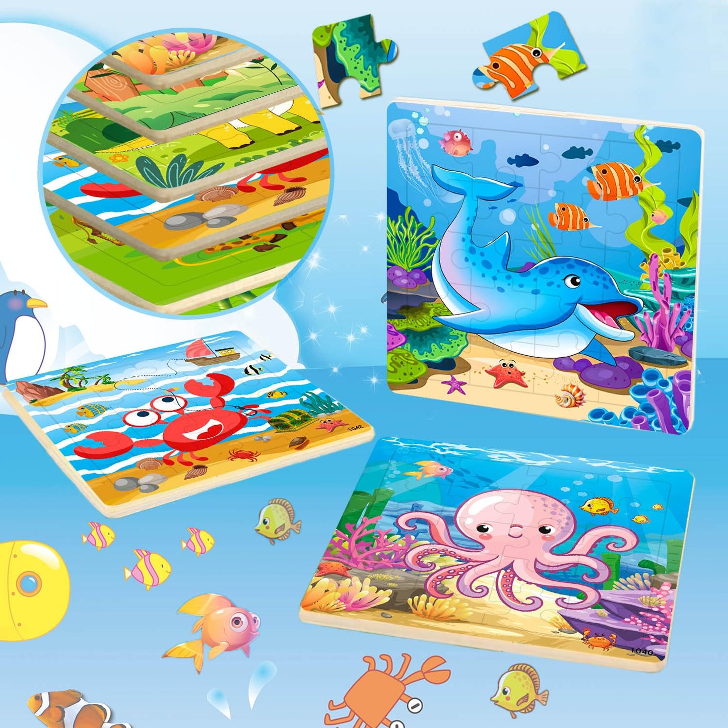 Puzzles For Kids Ages 4-6, 10 Pack Of 20 Piece Wooden Jigsaw Puzzles For Toddlers Ages 3-5 Jigsaw Puzzle For Toddler Children Le