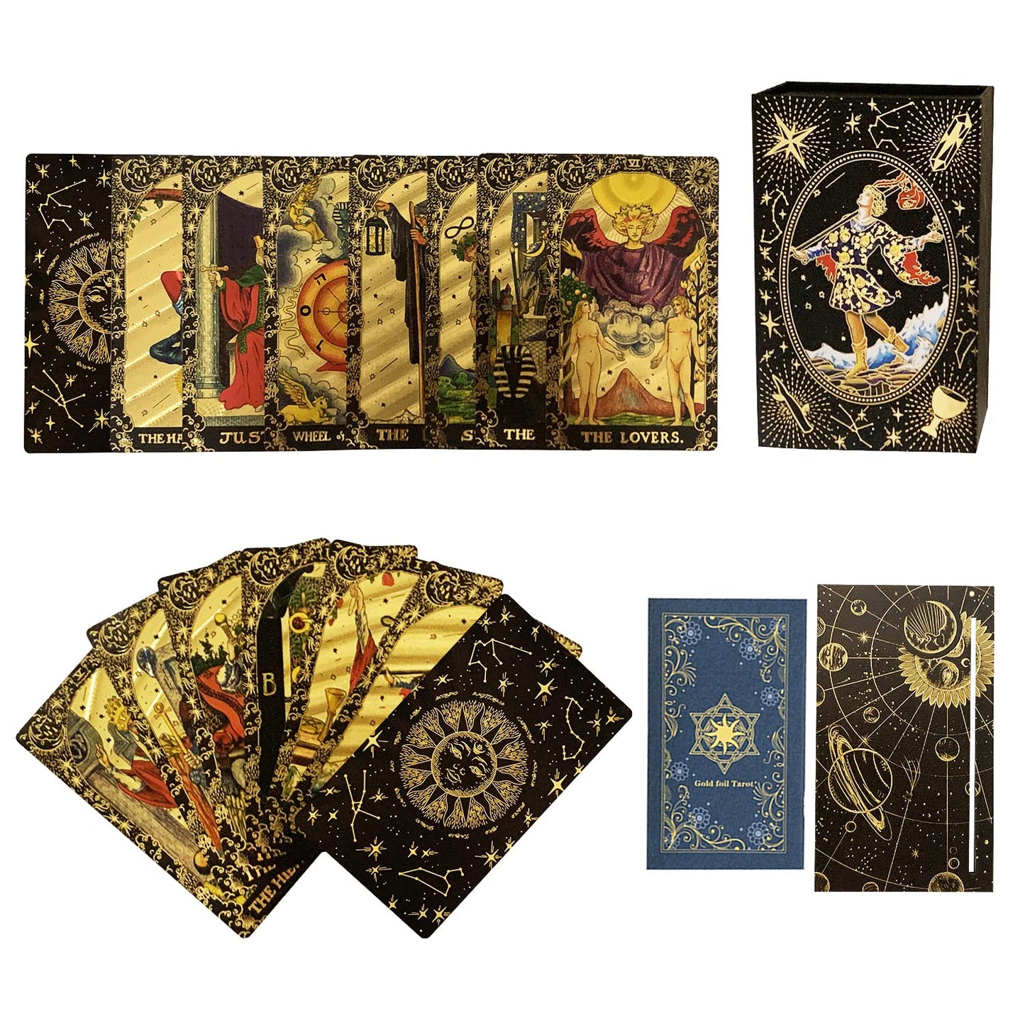 Sunhhx Tarot Cards Set, 78 Tarot Cards Deck Pvc Waterproof Wrinkle Resistant Gold Foil Classic Tarot Cards With English Instructions Book Rectangular Tarot Card Stand, For Tarot Beginners And Expert