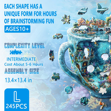Wooden Puzzles for mature-themeds Ocean Mug Wooden Jigsaw Puzzle for mature-themeds Unique Shaped Wood Puzzles mature-themed Dreamy City Scenery Puzzle Fun Gifts & Home Decor (L-13.4 * 13.4in - 245 pcs)