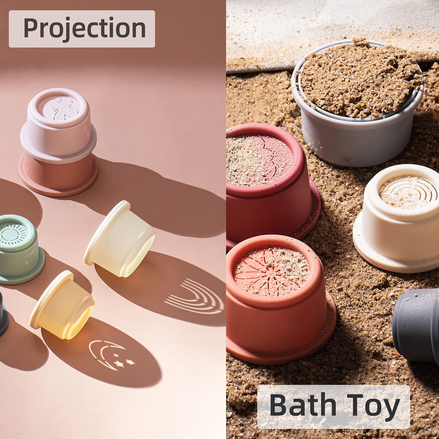 Zyflsq Stacking Cups Baby Toy, Nesting Cups 8 Pcs With Pattern For Kid Baby 6 Months And Up Montessori Toy, Bath Toys