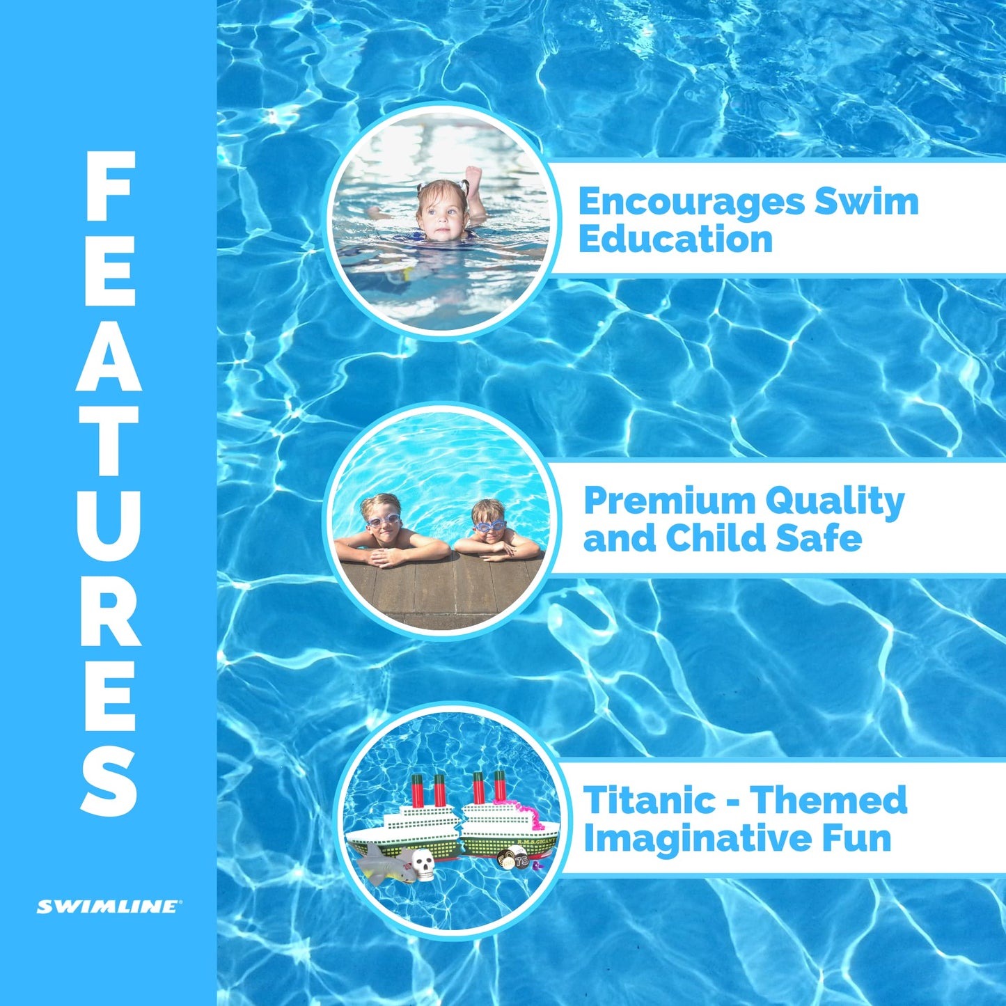 Swimline Titanic Themed Dive Toy Sinking Ship Hidden Treasure Combo Pack Catch And Retrieval Cruise Ship Game For Swimming Pool & Bath Tub For Kids Multi Color Rings Underwater Dive Practice Education