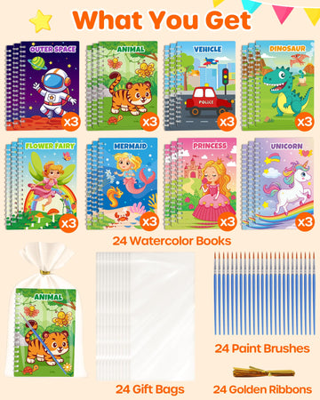 D-FantiX 24 Pack Paint with Water Coloring Books for Kids Ages 4-8-12, Birthday Party Favors Bulk Gifts Goodie Bag Stuffers, Art