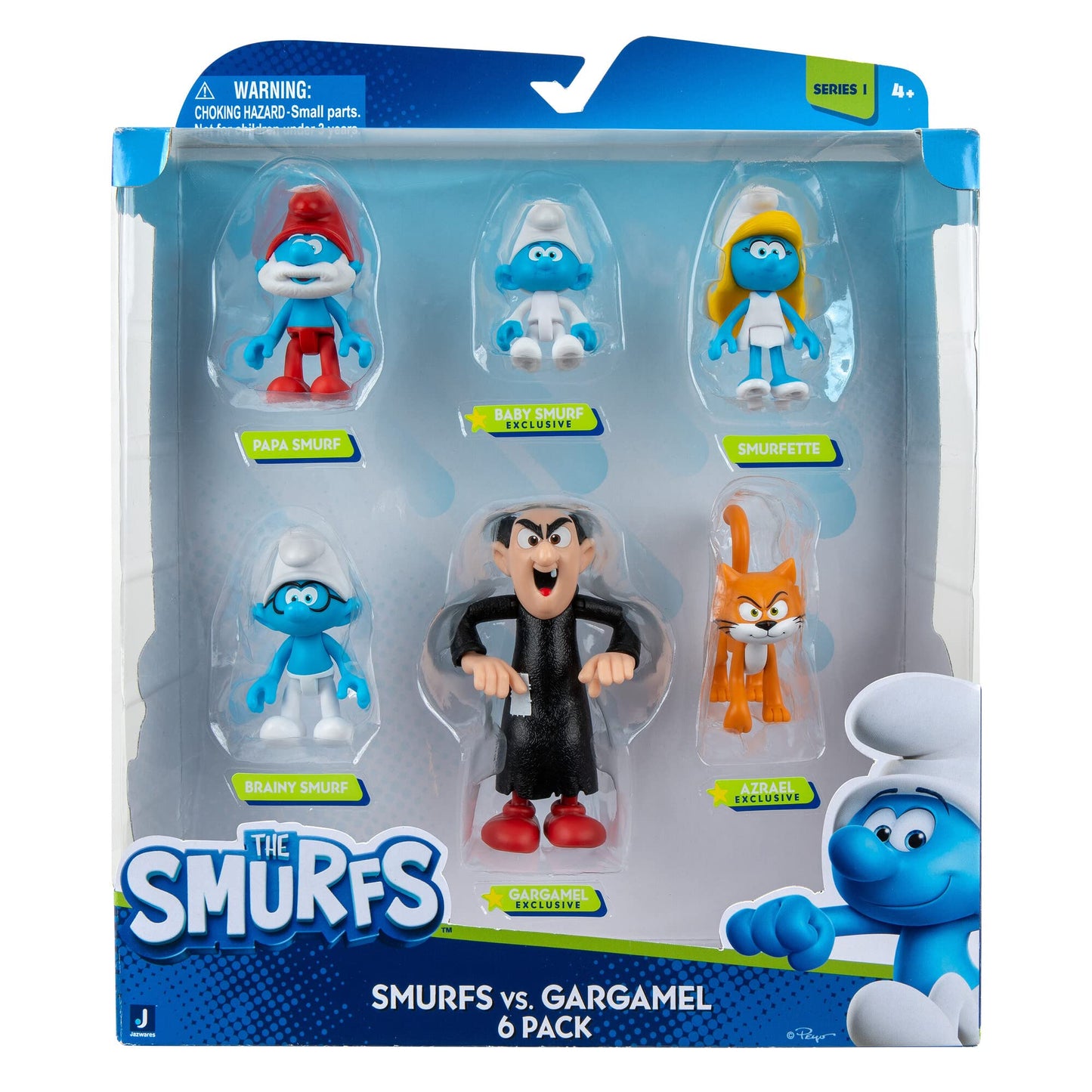 The Smurfs Gargamel Vs Smurfs 6 Figure Multipack - Features 2-Inch Smurfette, Papa Smurf, Brainy Smurf, Baby Smurf, Azrael, 3-Inch Gargamel - Authentic Details, Blue