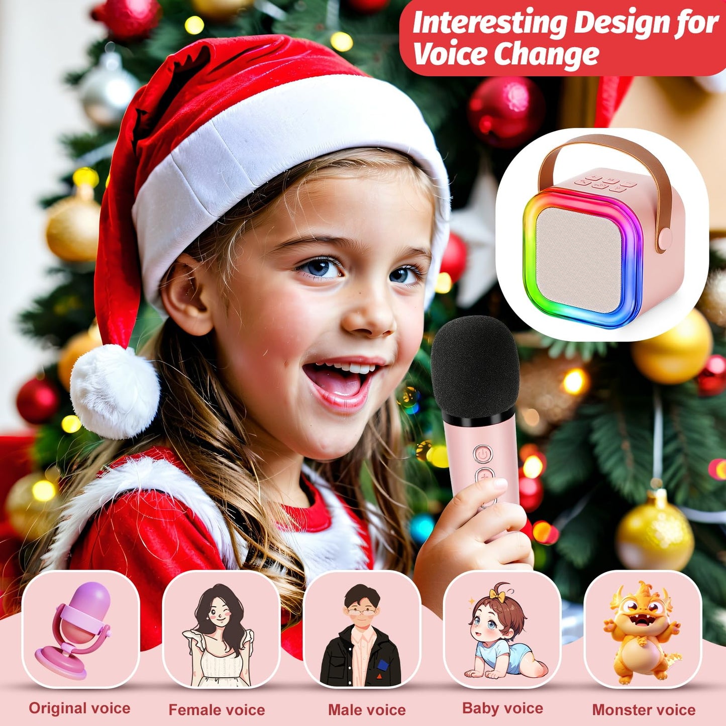 Mini Karaoke Machine For Kids,Girl Toys,Karaoke Microphone Wireless For Kids,Gifts For 4,5,6,7,8,9,10 Year Old Girl Toys (Pink)