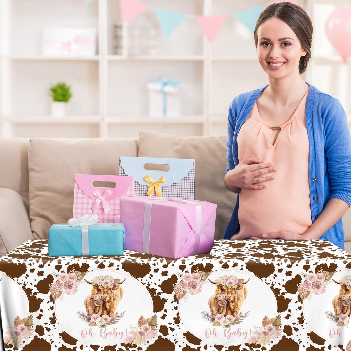 Hakoti 3Pack Holy Cow Tablecloth,Cow Baby Shower Decorations Brown Cow Print Rectangular Plastic Table Cover For Birthday Party