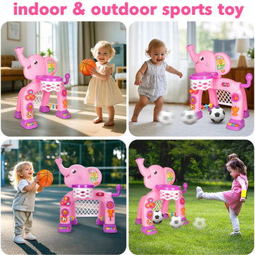 Toddler Basketball Hoop & Soccer Goal, Toys for 1 2 3 Year Old Boys Girls, Kids Sports Toy with Light Sound Music, Montessori To