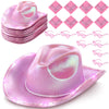 JaGely 24 Pieces Pink Cowgirl Hat Light Up LED Cowboy Hat with Heart Sunglasses and Bandanna Set for Halloween Costume Cosplay