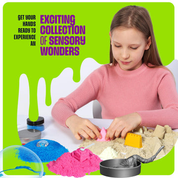 Slime, Putty & Sand Sensory Science Kit - Slimes For Kids Age 8-10 8-12 - Play Sands Kits For Boys & Girls - 8 9 10 Year Old Boy Gifts - Christmas Birthday Gift - Stem Toys