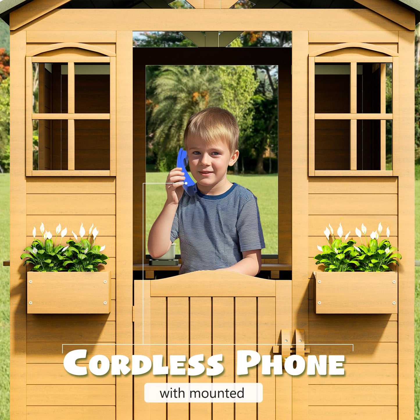 All Spruce Outdoor Kids Playhouse, Toddler Playhouse Wooden Playhouse For Kids Ages 3-10, With Sink, Stove, Flower Pot Holders,