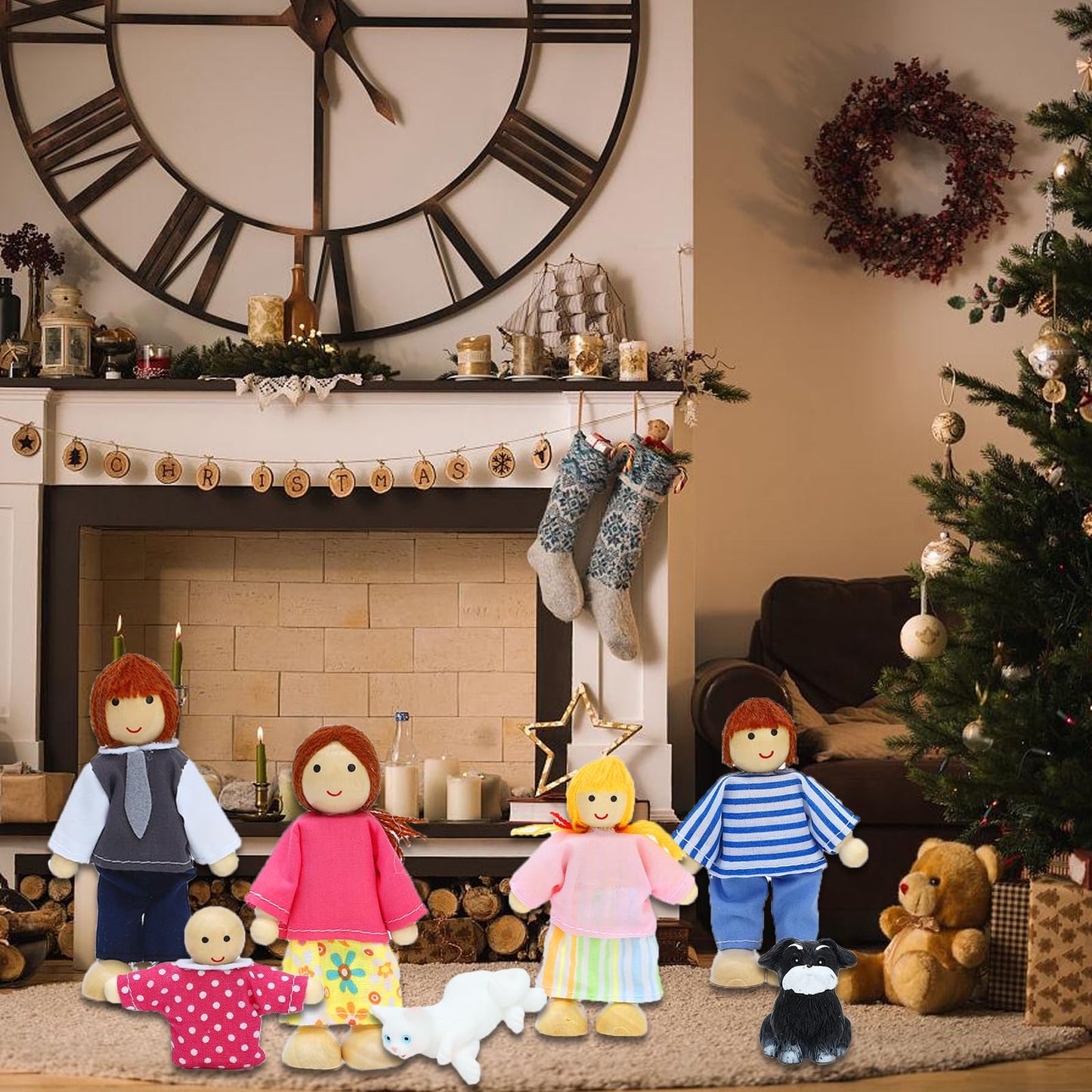 Onest 11 Pieces Wooden Dollhouse Family Set Mini People Figures Sets Dollhouse Dolls Wooden Doll Family Pretend Play Figures Accessories For Pretend Doll House Toy