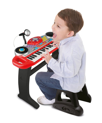 Winfun 37-Key Electronic Keyboard Set with Microphone, Stool & Lights - Red - Ideal for Kids 3+ Years
