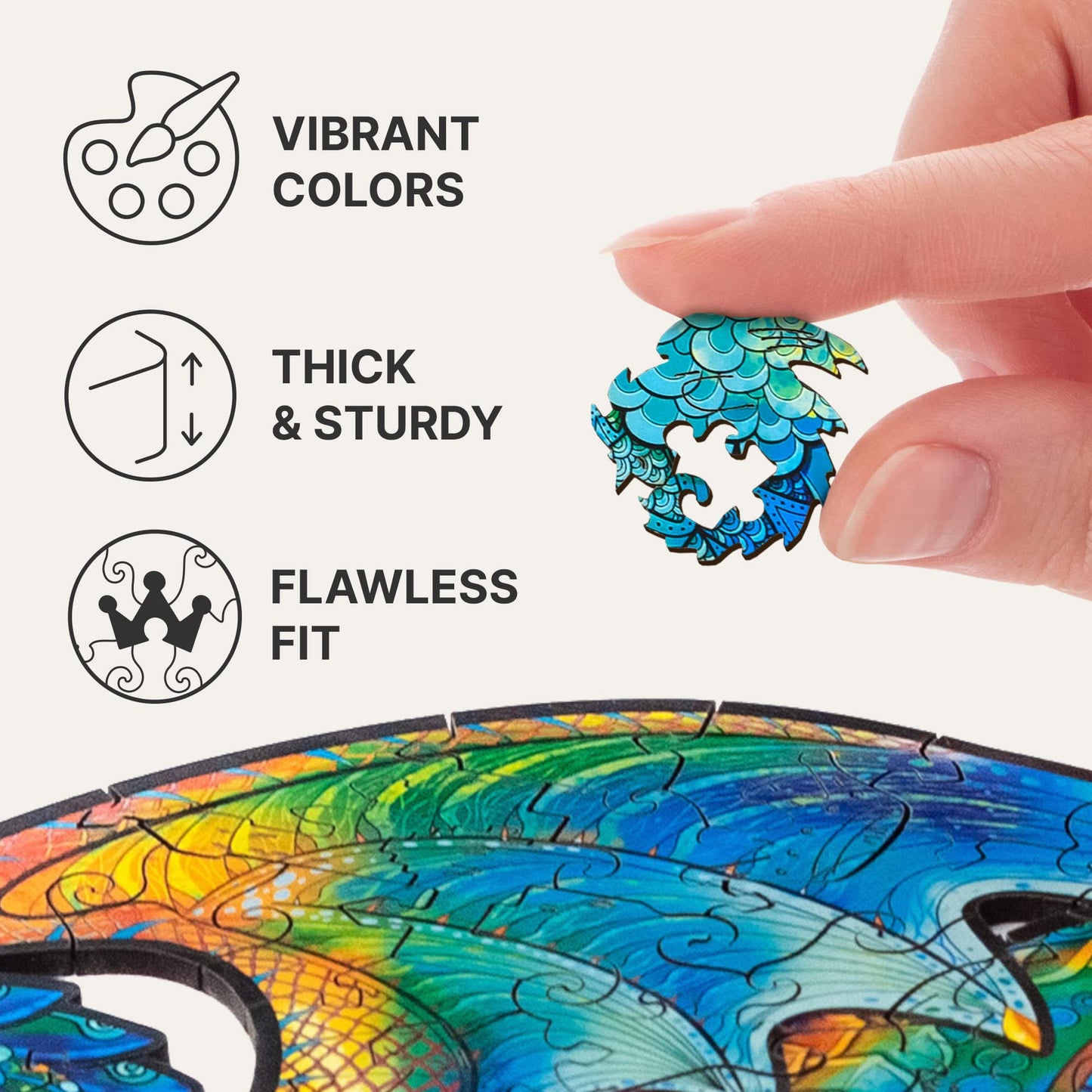 Unidragon Wooden Jigsaw Puzzles - Guarding Dragon, 183 Pcs, Medium 8.3' ?13, Beautiful Gift Package, Unique Shape Best Gift For Adults And Kids