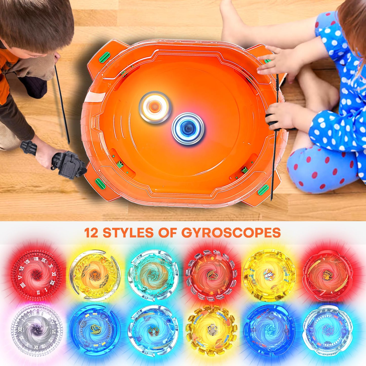 Bupasak Stadium Top Set, 12 Light Ignite Spinning Tops, 1 Stadium, 3 Launchers And 1 Grip, Metal Fusion Battling Game, Toy Gift
