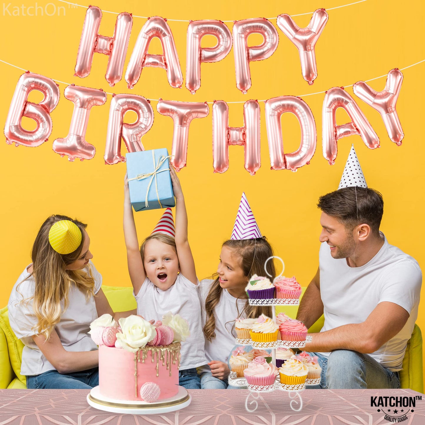 Katchon, Rose Gold Happy Birthday Banner Balloons - 16 Inch | Happy Birthday Sign Balloons Rose Gold | Happy Birthday Balloon Banner, Happy Birthday Decorations | Happy Birthday Backdrop For Girls