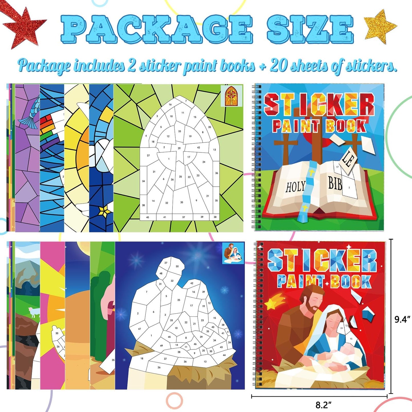 Tbeej 2Pcs Bible Crafts For Kids Ages 4-8 Sticker Paint Books Airplane Activities Includes Christian Jesus Angel Adam&Eve And Mo