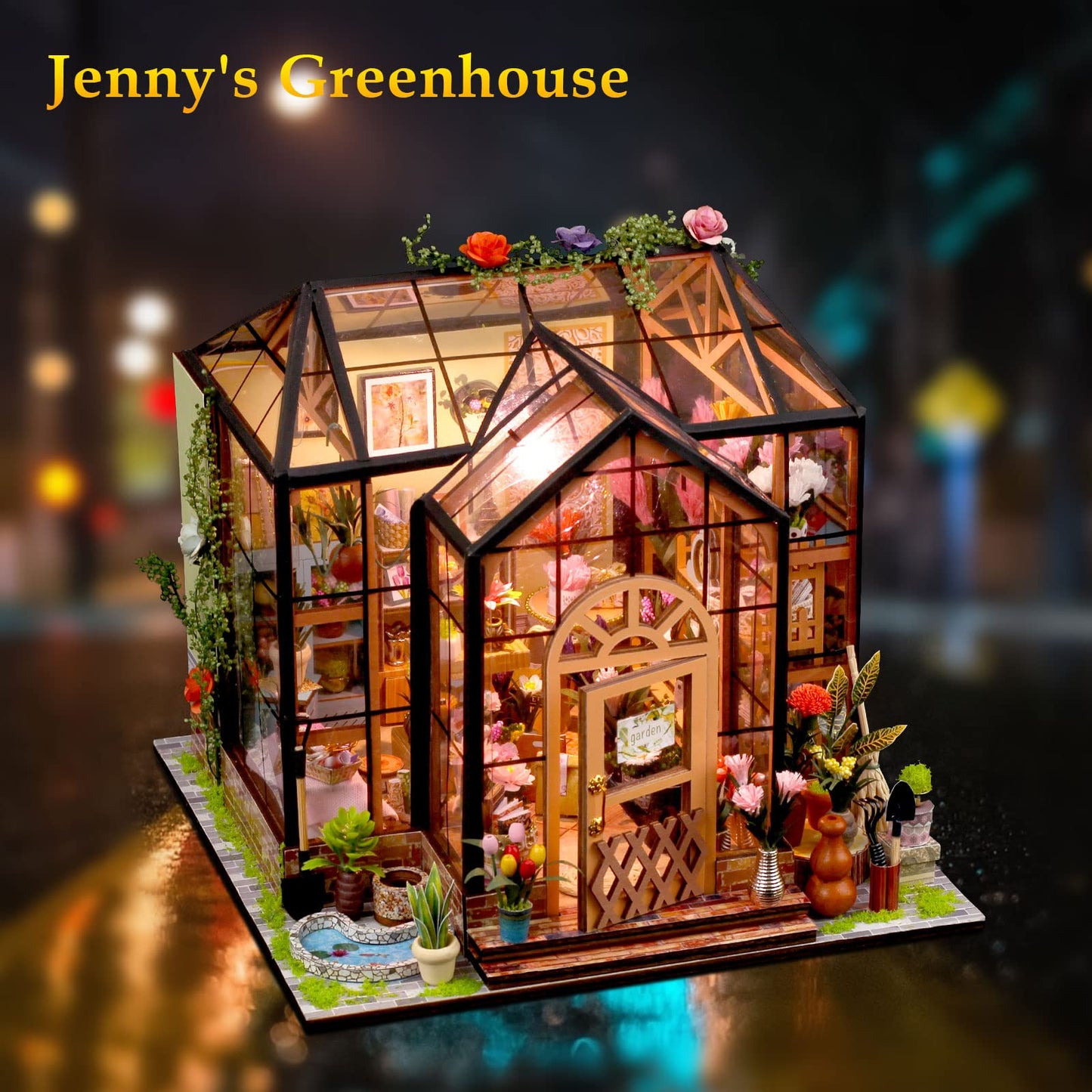 Gudoqi Diy Miniature Dollhouse Kit, Tiny House Kit With Furniture, Miniature House Kit 1:24 Scale, Handmade Gift For Birthday Christmas Day, Jenny Greenhouse Flower Shop