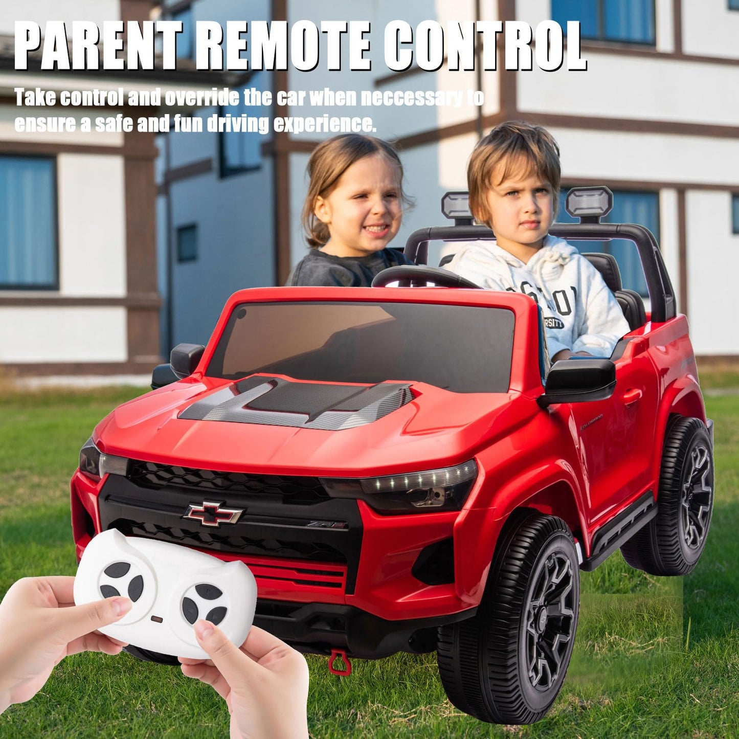 Nitoess 24V Battery Powered Ride On Cars With Parent Remote, Chevrolet Silverado Hd 2 Seater Kids Electric Car For Boys Girls,Ev