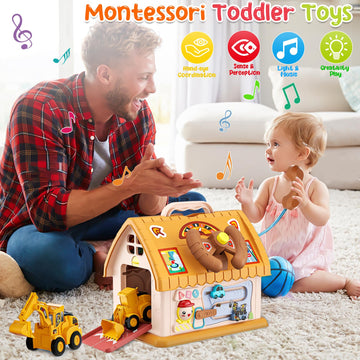 Toys For 1-2 Year Old Gifts, Montessori Toddlers Toys With Sound/Lights/Music/Clock/Car/Telephone, 8 In 1 Multi-Functional House