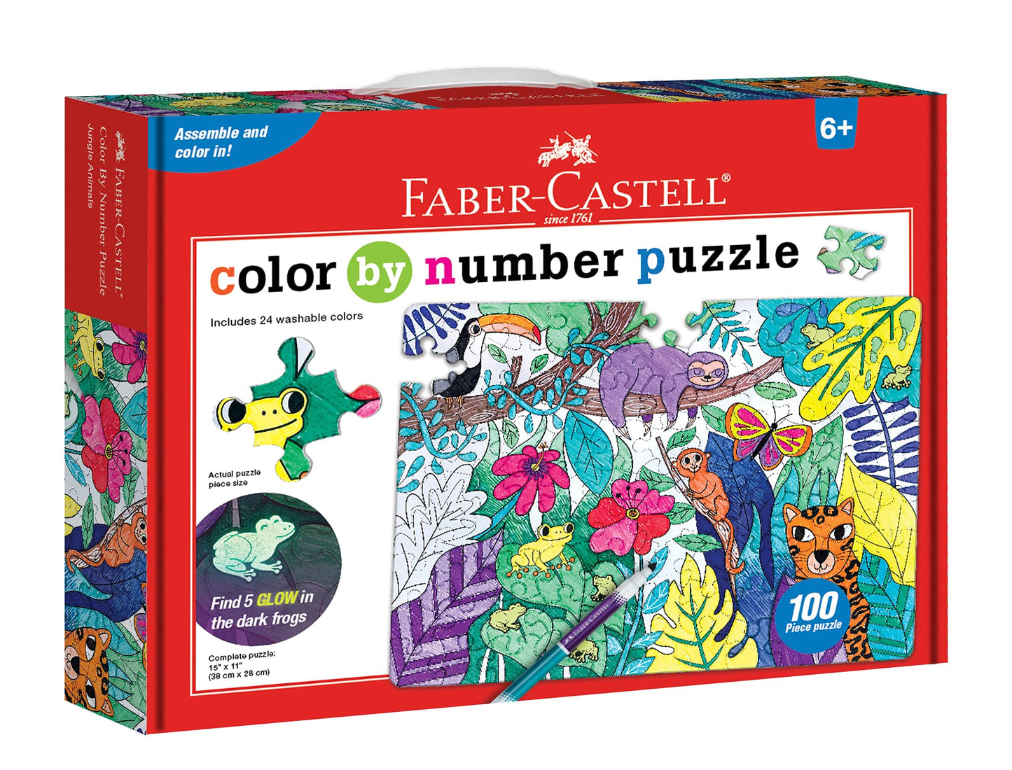 Faber-Castell Color By Number Puzzle, Jungle - 100 Pieces, Art Project For Kids Ages 6+