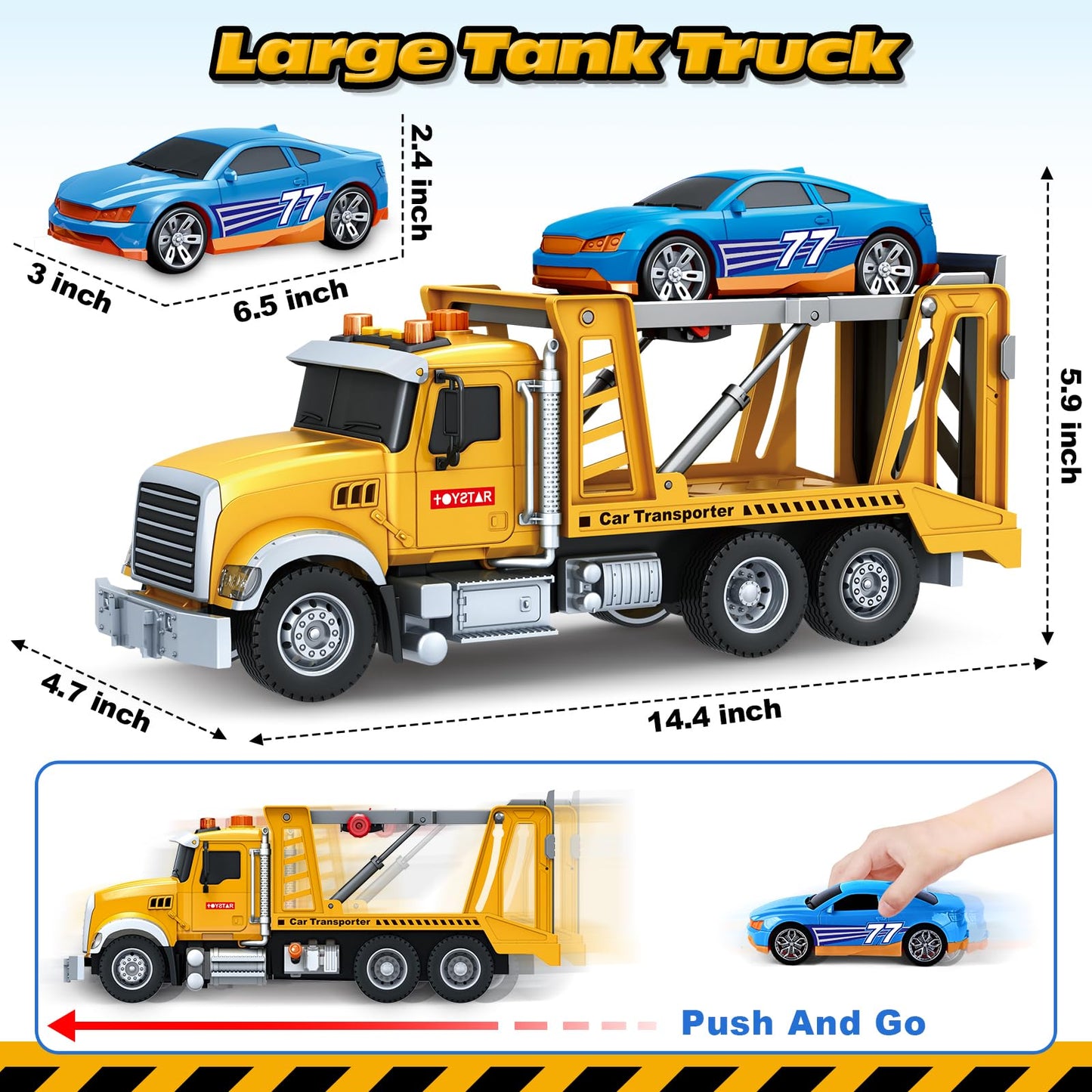 Bstoyder Kids Toys for 3 4 5 6 7 8 Years Old Boys, Transport Cars Carrier with Racing Car with Lights, Sounds, Toddler Friction