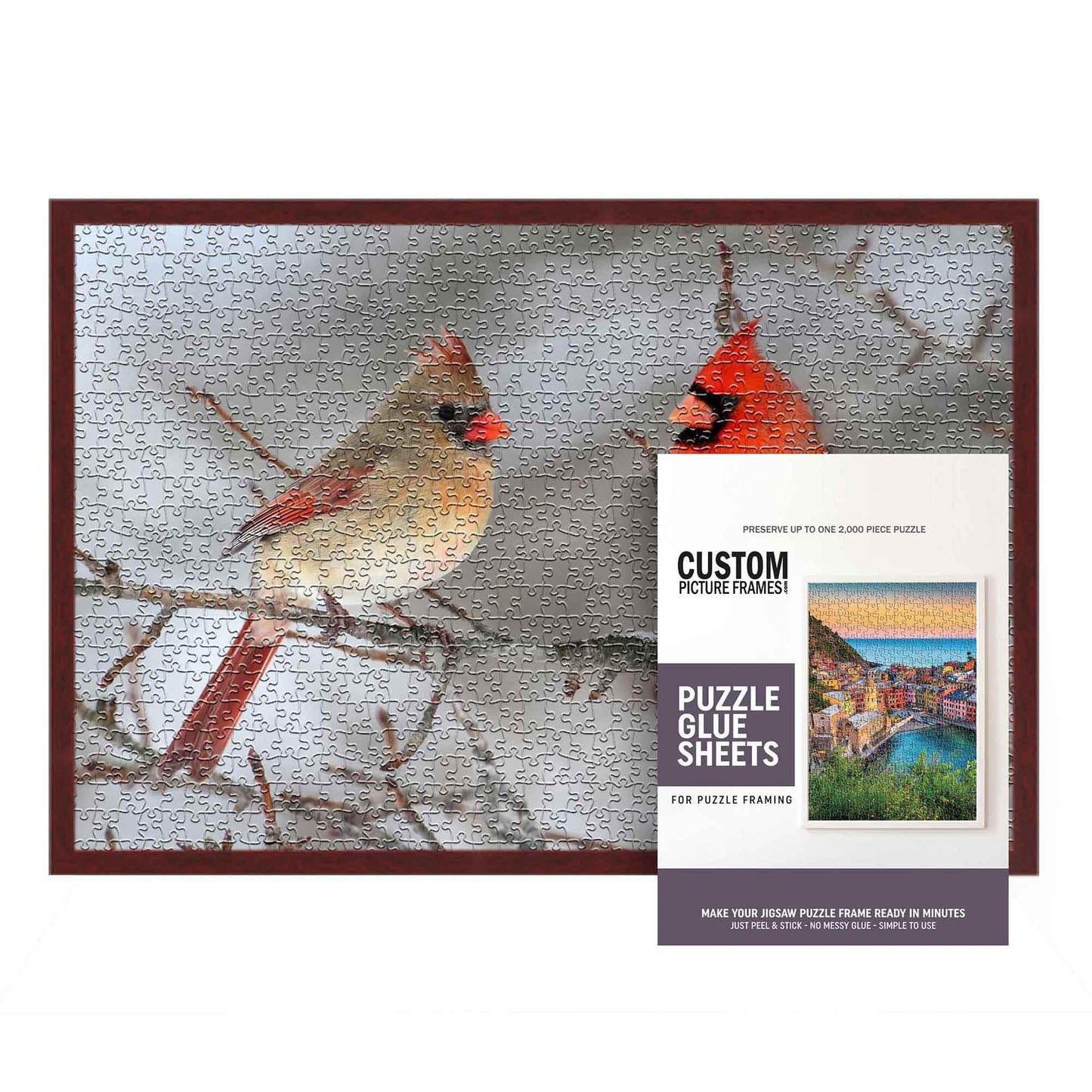 19.75X27.5 Dark Brown Solid Wood Frame Set With Peel & Stick Puzzle Glue Sheets | Interior Depth 0.5 Inches | Dark Brown Traditi