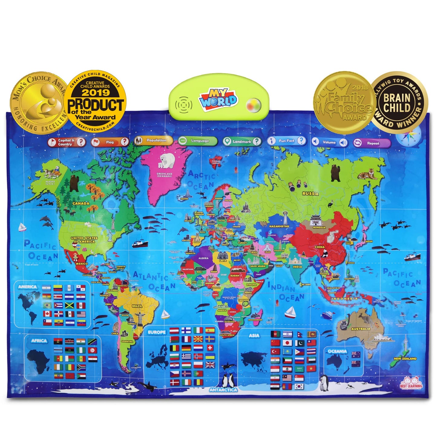 Best Learning I-Poster My World Interactive Map - Educational Talking Toy For Children Of Ages 5 To 12 Years Old - Ideal Educational Birthday Gift