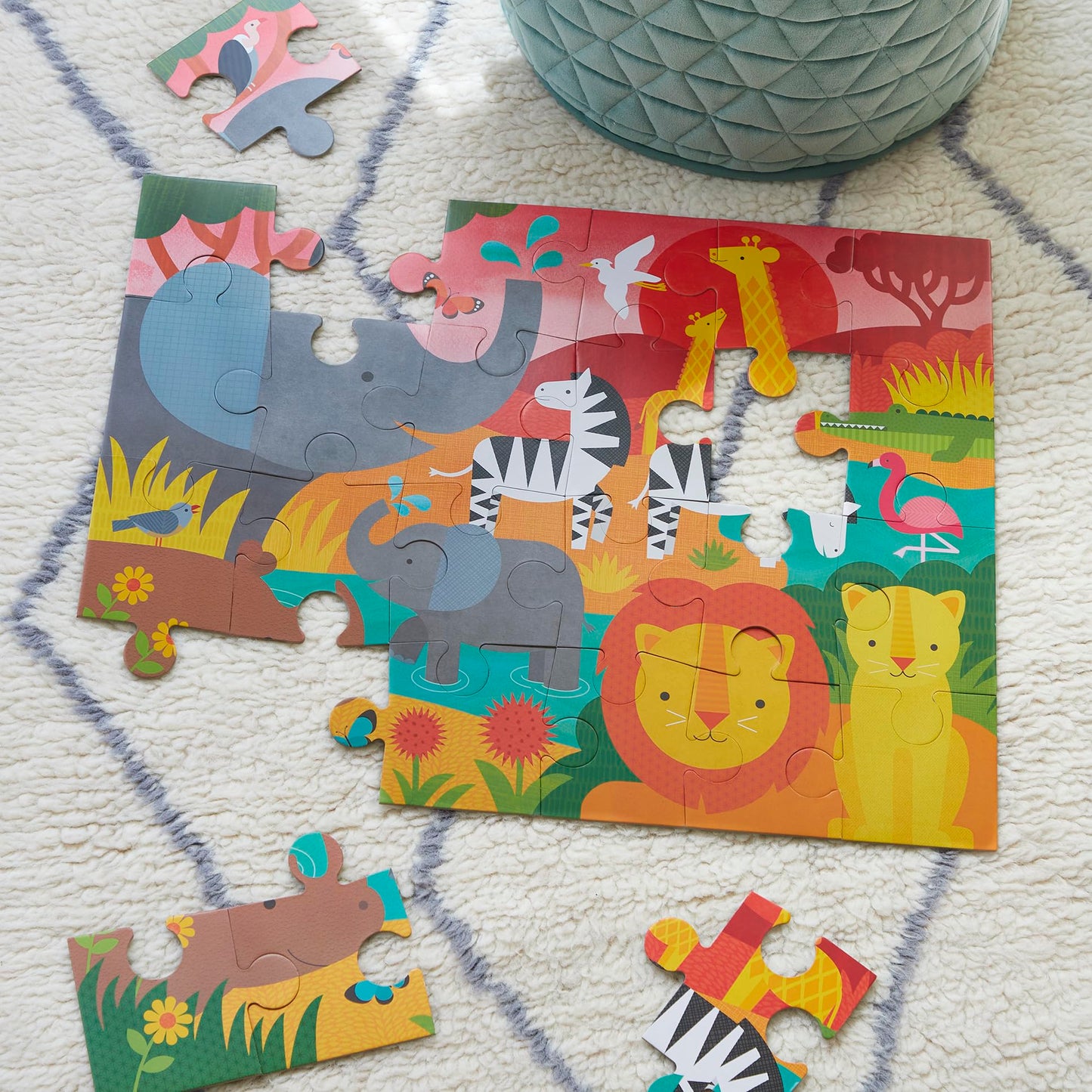 Petit Collage Floor Puzzle, Safari, 24-Pieces – Large Puzzle For Kids, Completed Safari Puzzle Measures 18” X 24” – Makes A Great Gift Idea For Ages 3+ And Animal Lovers