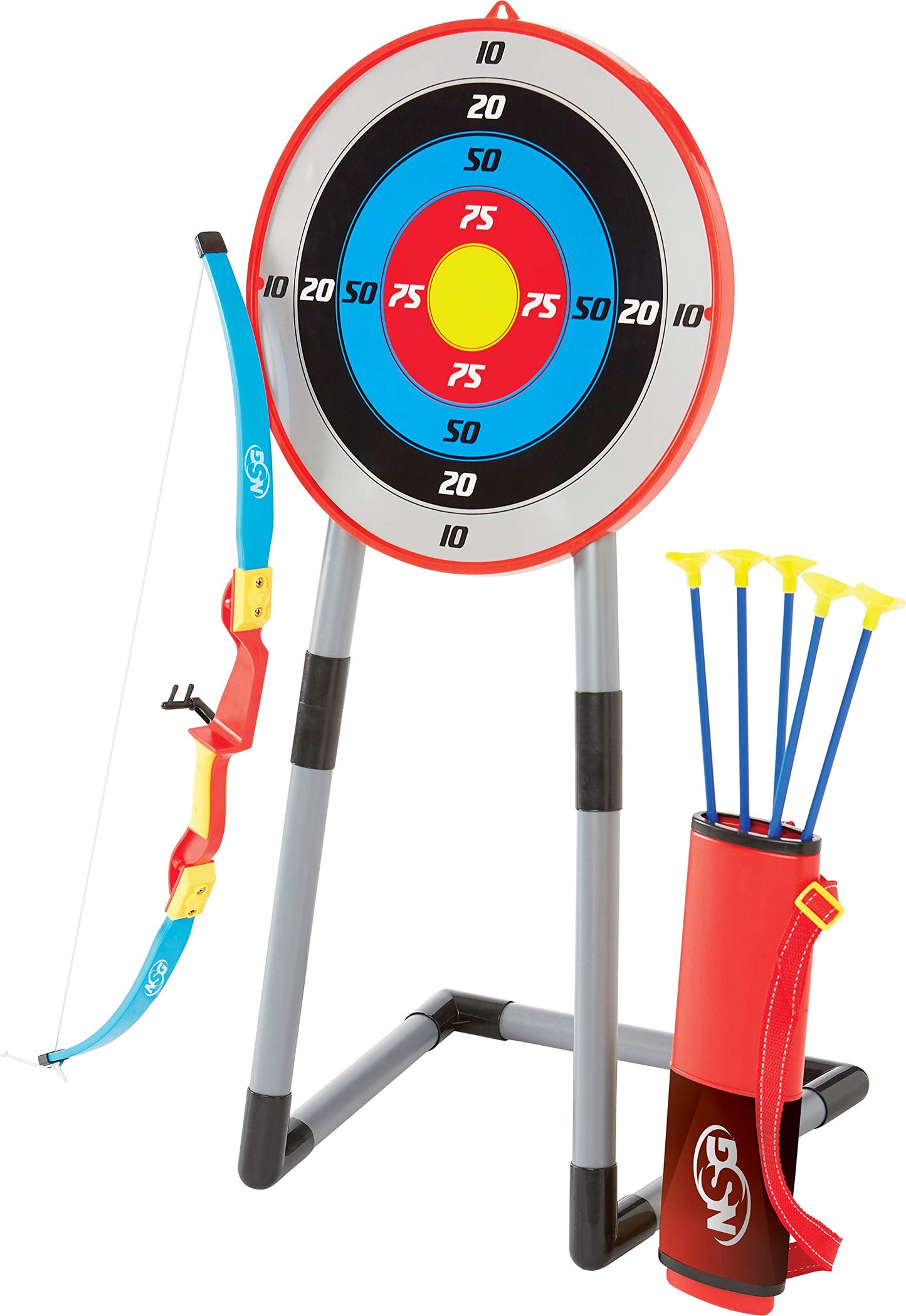 Nsg Deluxe Bow And Arrow Set For Kids - Toy Archery Bow With Large Freestanding Target, Suction Cup Arrows, And Quiver