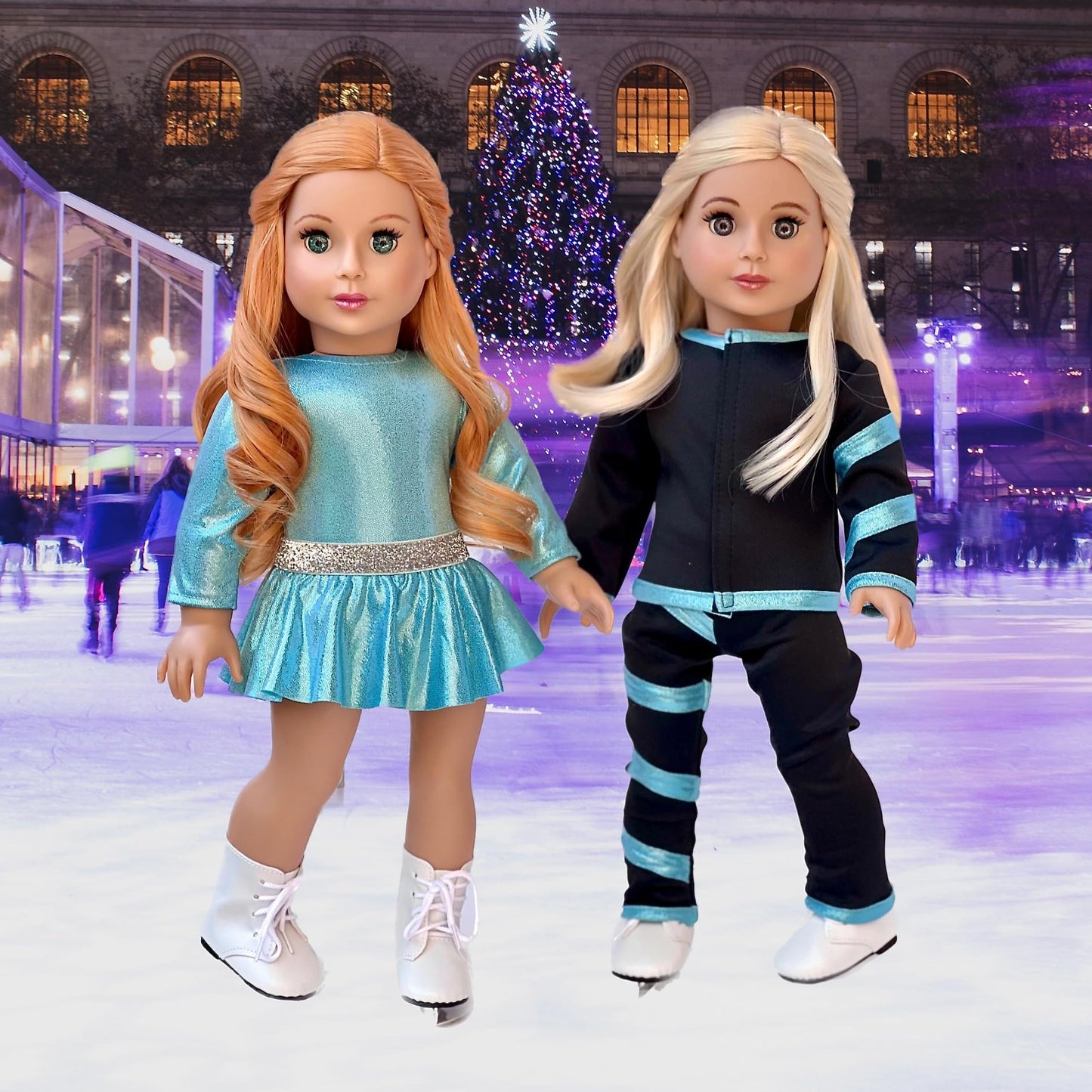 Super Skater - 18 Inch Doll Clothes - 2 Complete Ice Skating Outfits - 5 Pieces - Leotard, Skirt, Pants, Jacket, And 1 Pair Of Skates (Dolls Not Included)